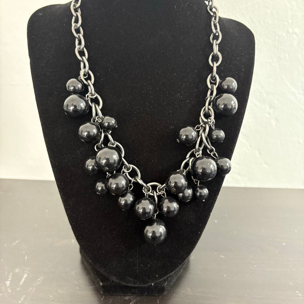 Vintage Bubble Black Bead adjustable  Necklace Lobster clasp 18 in fashion